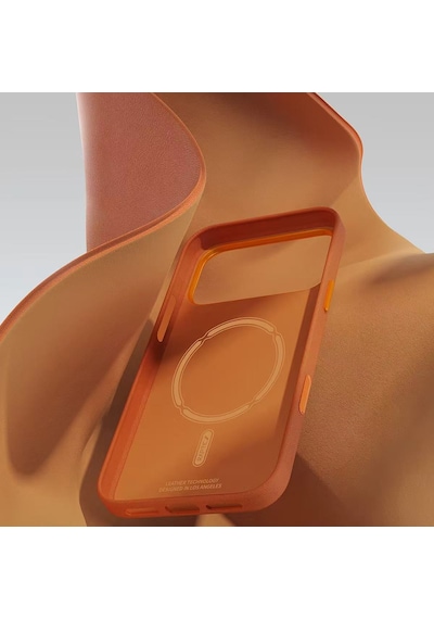 Apple Uyumlu iPhone 17 Pro Max Kılıf M-safe Şarj Özellikli Polimerik Deri Urban Nano Kapak Turuncu Turuncu
