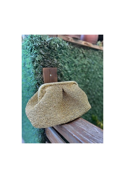 Hobilanka . Bags Altın Renk Parlak Metalik Kağıt İp Portföy Clutch Çanta