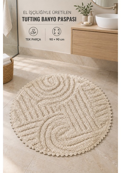 Alanur Bodrum Tufting Cotton Pamuklu El Işi Örgülü 90 X 90 Cm Paspas 113 Ekru