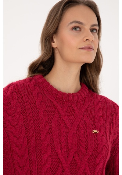 U.S. Polo Assn. Kadın Koyu Frambuaz Bisiklet Yaka Kazak 50310215-VR104