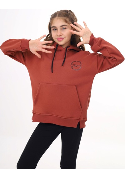 Toontoy Kız Çocuk Oversize Kapüşonlu Cepli Düşük Omuz Baskılı Yırtmaçlı Sweatshirt - 3 İplik Şardonlu Kiremit Toontoy Kız Çocuk Oversize Kapüşonlu Cepli Düşük Omuz Baskılı Yırtmaçlı Sweatshirt - 3 İplik Şardonlu Kiremit
