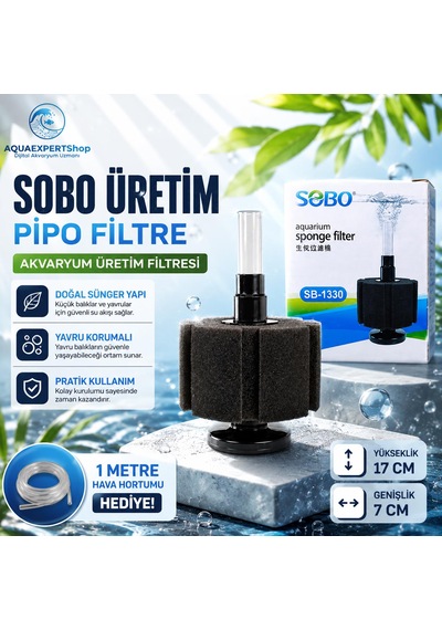 Sobo Üretim Filtresi - Pipo Filtre - - 17x7cm - Aktif Temizlik - 1 Metre Hava Hortumu Hediye