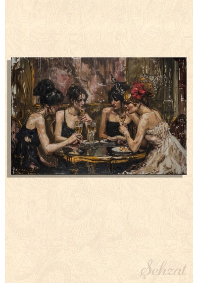Yatay Kanvas Duvar Tablosu Tekli Salon Mutfak Ofis Soyut Kadınlar Bar Kafe Sohbet Gece Restorant Çok Renkli