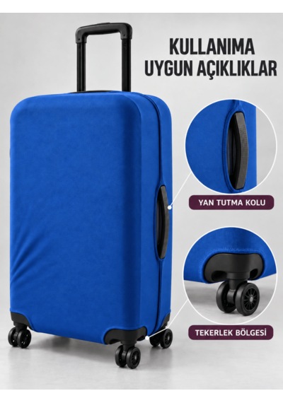 Beylini Valiz Kılıfı Likralı Esnek Çizilme Önleyici Yıkanabilir Dayanıklı Koruyucu Kumaş Bavul Koruyucu Büyük Boy Mavi