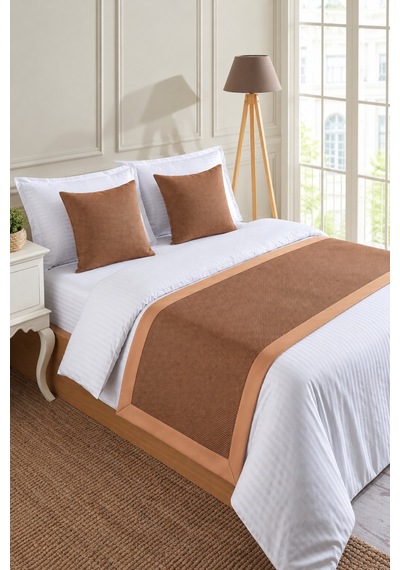 Varol 70x250 Yatak Şalı Runner Ve 2 Adet 45x45 Kırlent Seti Otel Konsept Lüx Dekoratif Set Kiremit