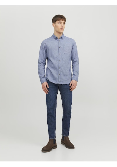 Jack & Jones Erkek Dügme Kapamali Düz Renk Gömlek - Classic - 12235974 Faded Denim