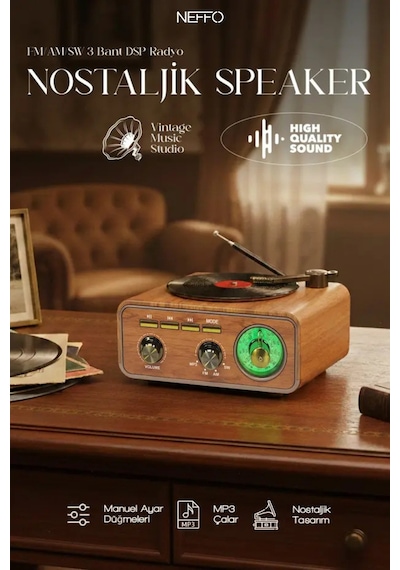 Retro Nostaljik Ahşap Pikap & Bluetooth Hoparlör Nostaljik Plak Çalar
