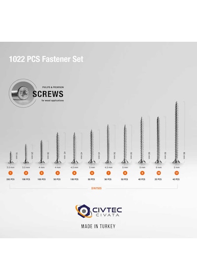 Civtec 1022 Parça 17 Çeşit Vida Ve Dübel Seti -Takım
