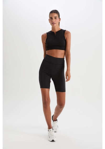DeFactoFit Siyah Yüksek Bel Beli Saran Biker Esnek Kısa Basic Düz Sporcu Tayt Z6741AZ25SPBK81 SiYAH