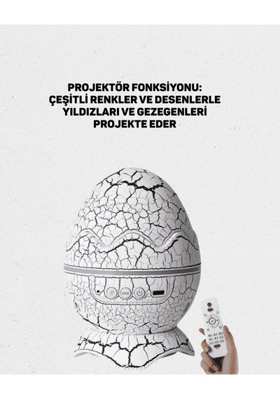 Projektörlü Gece Lambası, Dinozor Yumurtası Tasarımlı Çok Renkli