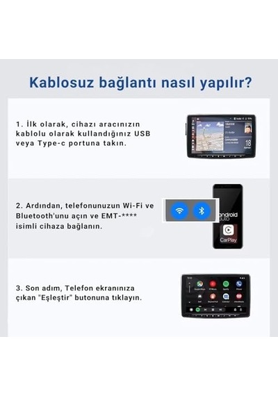 2in1 Kablosuz Carplay Ve Android Auto Adaptörü Emt-001