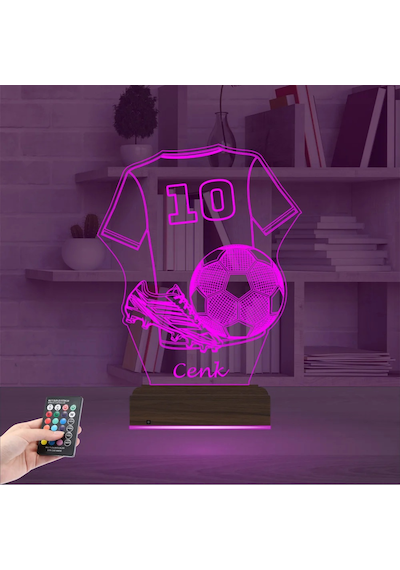 Luvivia Futbol Topu Forma Futbolcu Hediye Kişiye Özel 3d Lamba - Masa Gece Lambası Şeffaf