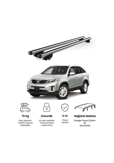 Kanca Kia Sorento 2010-2015 Uyumlu Gri Kilitli Ara Atkı 120cm Port Bagaj Tavan Barı
