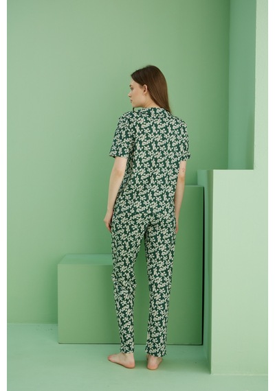 Siyah İnci Bürümcük Krınkıl Kumaş Örme Düğmeli Pijama Takım25118563 Çok Renkli