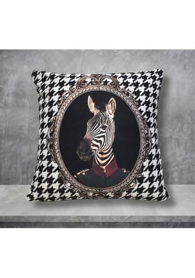 Zebra Kaz Ayağı Desen Kırlent Kılıfı Renkli