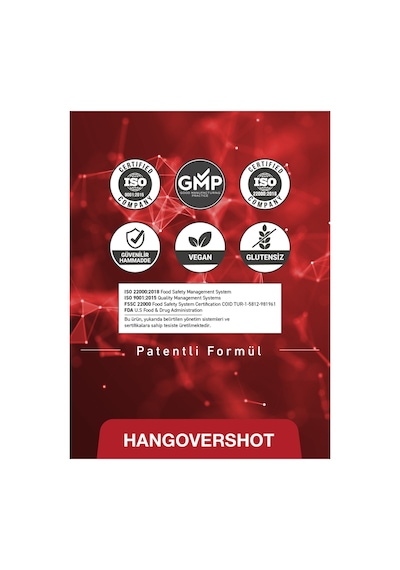 Hangovershot Kafein, Taurin, Vitamin Ve Aminoasitler İçeren Gıda Takviyesi 2x4 Shot