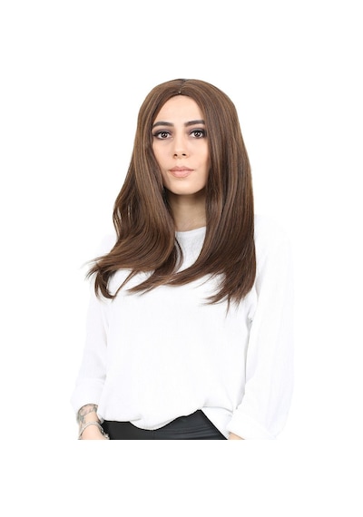 Kahkülsüz Fiber Sentetik Orta Boy Düz Peruk / Kahve Karamel - Joby-462159 Renkli