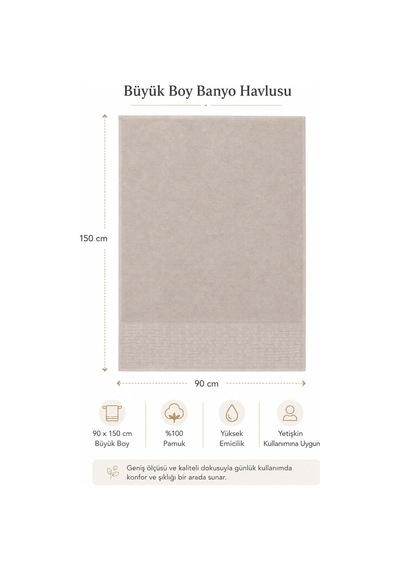 Banyo Havlusu %100 Pamuk 90x150 Cm Linea Collection 650 Gr Bej