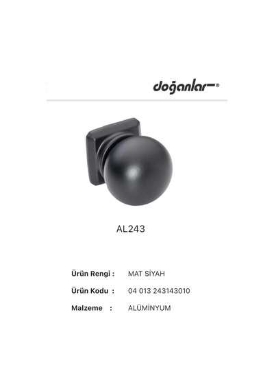 5 Adet Doğanlar Al-243 Mobilya Kulp Tek Vidalı Düğme Mat Siyah