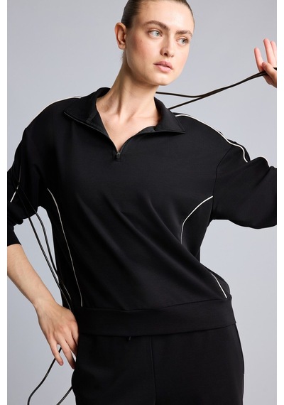 Defacto Ultra Yumuşak Standart Fit Yarım Fermuarlı Biyeli Dik Yaka Modal Sporcu Basic Sweatshirt H4537ax26aubk81 Siyah-bk81