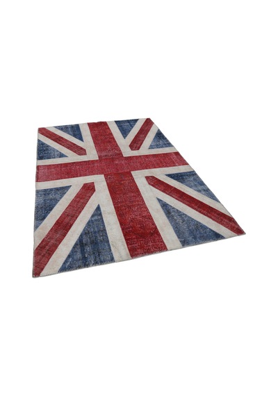 Bespoky Flag Büyük Kırmızı Geometrik Salon Halısı El Dokuma 22686 Mavi