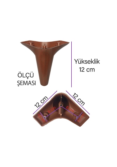 4 Adet Zelve 12 Cm Ceviz Ahşap Desenli Lüx Mobilya Kanepe Sehpa Ünite Koltuk Ayağı Baza Ayak