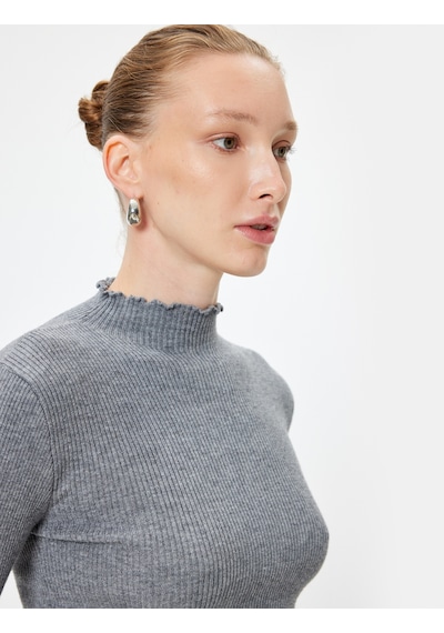 Koton Fitilli Triko Kazak Hafif Dik Yaka Uzun Kollu Gri 5wak90049ht Gri