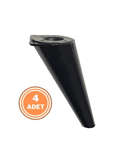 4 Adet Retro Açılı Konik Plastik Mobilya Ayak Koltuk Ayağı 15 Cm Siyah