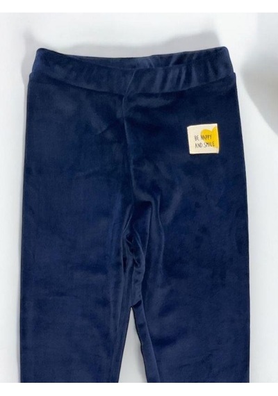 Zekids Kız Çocuk Bel Lastikli Parlak Kadife Tayt Pantolon-14343 Lacivert