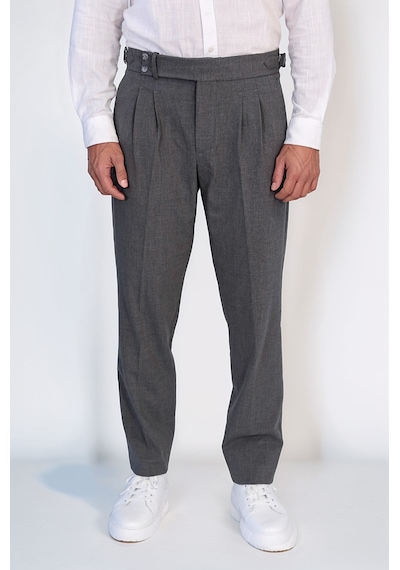 Antrasit Çift Pileli Tokalı Yüksek Bel Slim Fit Pantolon Wessi Füme