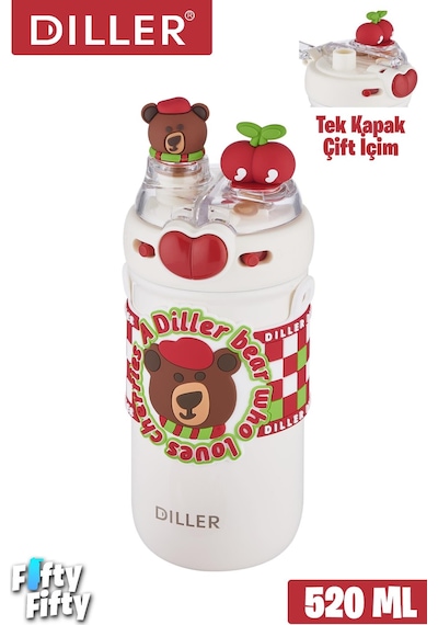 Dıller 520 Ml Tek Kapak Çift Kullanım Pipetli/pipetsiz Boyun Askılı/çelik Termos -ffdıllerd93renk Kırmızı