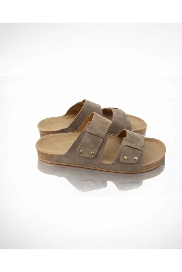 Look Life S963.020 Erkek Büyük Ayak Çift Bant Comfort Terlik Vizon