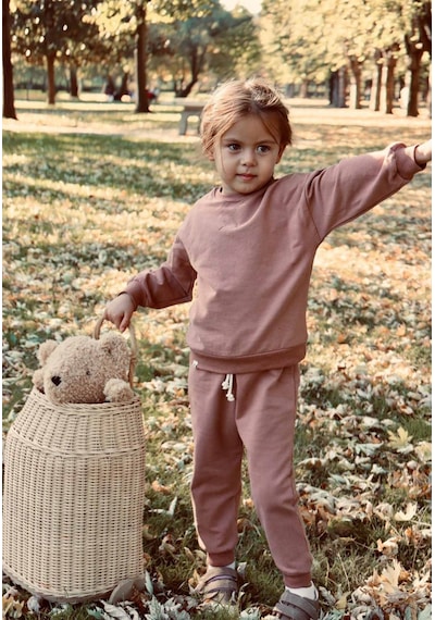 Cigit Basic Karyoka Detaylı Sweatshirt Takım 3-8 Yaş Pudra Pembe Pudra Pembe