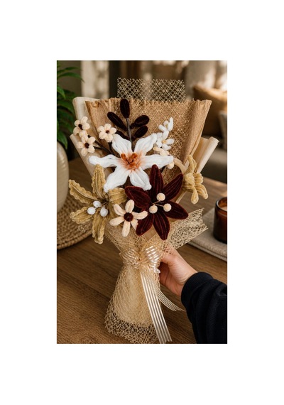 Hediyelik Şönil Buket Karma Çiçek Yeni Krem Karma - 834157042 Krem Karma