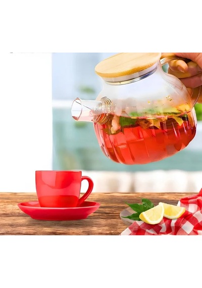 Bambu Kapaklı Süzgeçli Demlik 1000 Ml Renkli