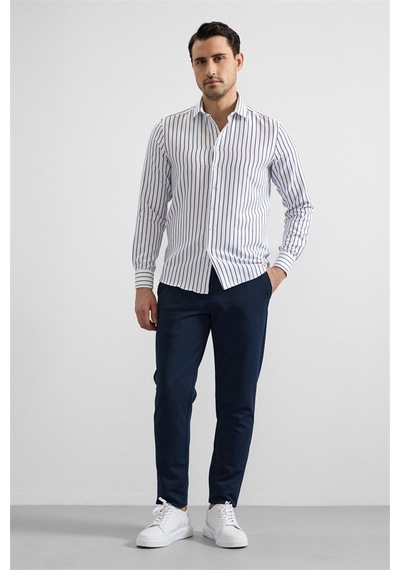Süvari Lacivert Slim Klasik Yaka Cepsiz Casual Gömlek Gm2025500496-m09 Lacivert