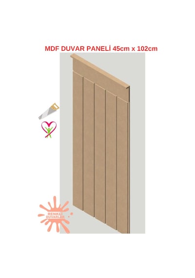 45x102 1 Adet Dekoratif, Duvar Çıtası Ham Ahşap Duvar Paneli, Boyanabilir, Ham, Mdf Panel