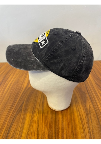 Hamze Vintage Yıkamalı Eskitme Model İthal Nakışlı Unisex Cap Şapka Siyah-Füme