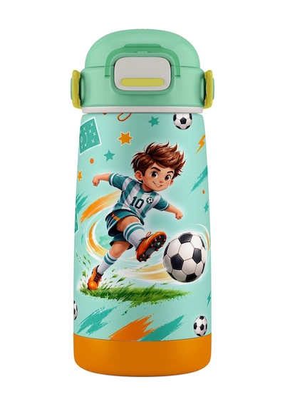 Puccon 420 Ml Açık Yeşil Futbol Desenli Erkek Çocuk Okul Matarası Paslanmaz Çelik Termos - 60021