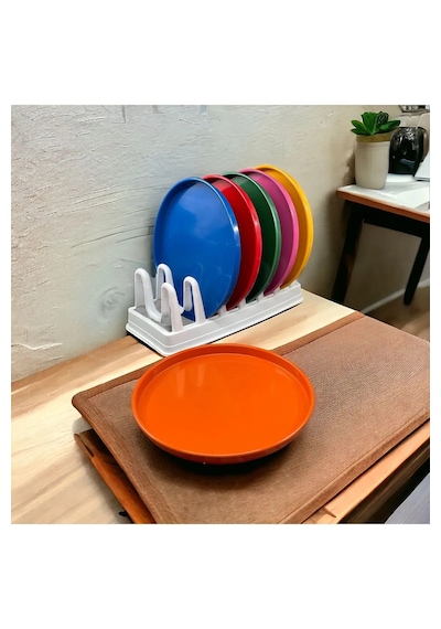 6 Lı Metal Renkli Sunum Servis Tepsisi Tepsi 24cm