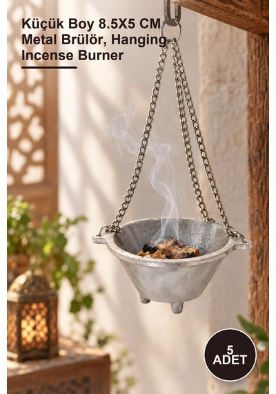 5 Adet Metal Askılı Tütsü Brülörü Küçük Boy 8.5x5 Cm Metal Brülör, Hanging Incense Burner