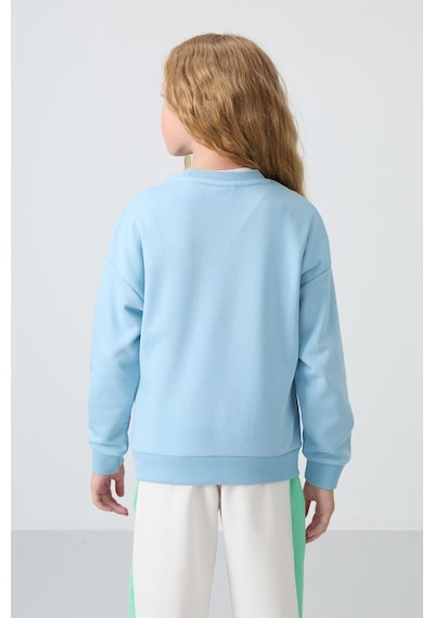 Tommy Life Açık Mavi Pamuklu İçi Tüylü Yumuşak Dokulu Oversize Nakışlı Kız Çocuk Sweatshirt - 75150 Açık Mavi