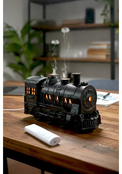 Tren Aromaterapi Hava Nemlendirici Kumandalı Led Işıklı - Buhar Makinası Duman Halkası 300 Ml Kap.