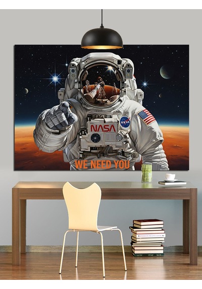 Astronot Uzay Keşfi Giysisi Dekoratif Kanvas - Mdf Ahşap Tablo