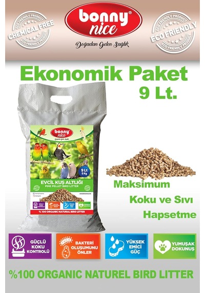 Bonnynice Bonny Nice Doğal Çam Pelet Evcil Kuş Kafes Altlığı 5 Kg 9 Lt 1 Adet