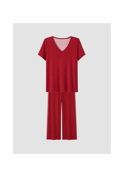 Lcw Dream Kırmızı V Yaka Puantiyeli Kadın Pijama Takım