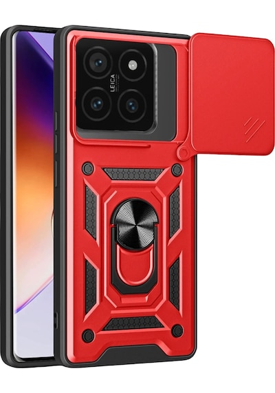 Durukar Mi 14t Pro Kılıf Pars Lens Yüzüklü Silikon - Kırmızı