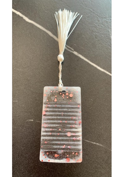 Şeffaf Epoksi Üzerine Pembe Glitter Süslemeli Dikdörtgen Şekilli