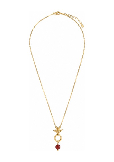 Aura Collection Seraphine Bordo Taşlı Kuş Figürlü Gold Çelik Kolye Altın Altın