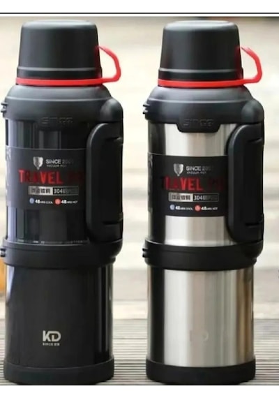 4 Litre Paslanmaz Çelik Vacuum Termos 48 Saat Sıcak Soğuk Dağcı Termos Aile Boyu Siyah